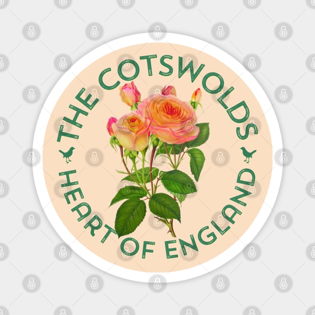 The Cotswolds UK England Botanical Cottage Roses Birds Magnet by Pine Hill Goods